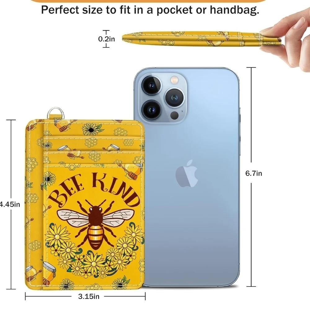 Bright Yellow Phone Wallet with Bee Design and Card Slots